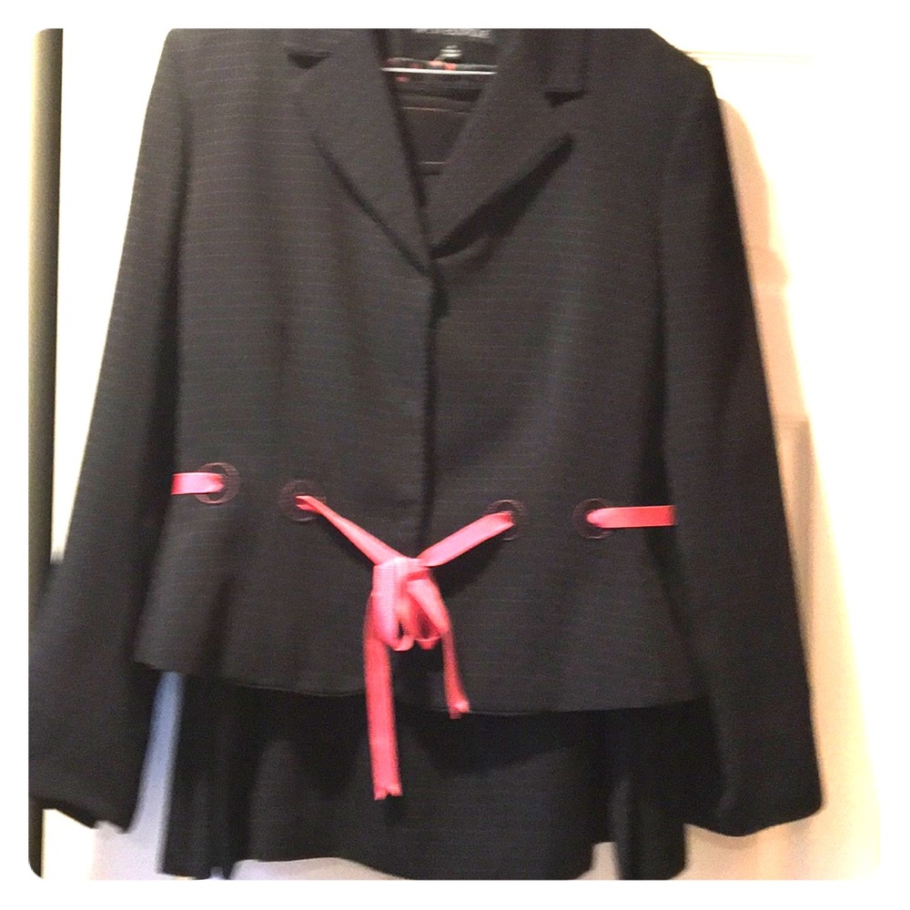 Skirt suit- black with pink ribbon closure jacket